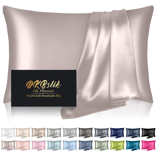 Picture of Mulberry Silk Pillow Cases Standard Size, Silk Pillowcase for Hair and Skin, Both Sides Natural Silk Satin Pillowcase for Sleeping Women with Zipper, Gifts for Women Men, Taupe