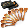 Picture of Zulay Kitchen 9-Piece Teak Wooden Utensils for Cooking - Natural Teak Utensil Set with Premium Gift Box - Non-Stick Wooden Spoons for Cooking - Kitchen Gift Set - Comfortable Grip Wooden Utensil Set