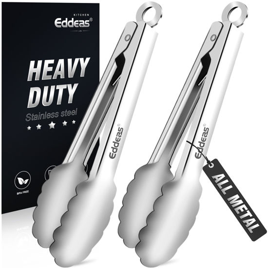 Picture of Eddeas 2 Pcs 7 Inch Small Tongs, All Metal Mini Tongs For Serving, Heavy Duty Stainless Steel Kitchen Tongs, For Cooking, Food, Buffet, Salad, Fruits, Bread, Dishwasher Safe