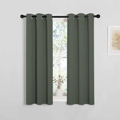 Picture of NICETOWN Blackout Curtain Panels for Kitchen, Dark Mallard, 1 Pair, 29 x 40 inches, Thermal Insulated Solid Grommet Top Blackout Draperies/Drapes for Small Window
