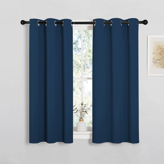 Picture of NICETOWN Bedroom Curtain Panels Blackout Draperies, Thermal Insulated Solid Grommet Blackout Curtains/Drapes (Moroccan Blue, 1 Pair, 34 by 45-inch)