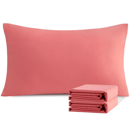 Picture of NTBAY King Pillowcase Set - 2 Pack Brushed Microfiber 20x36 Pillowcases - Soft, Wrinkle-Free, Fade-Resistant, Stain-Resistant, Coral Pink Pillowcases with Envelope Closure - 20x36 Inches, Coral Pink