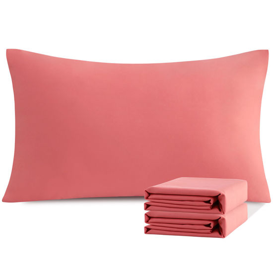 Picture of NTBAY King Pillowcase Set - 2 Pack Brushed Microfiber 20x36 Pillowcases - Soft, Wrinkle-Free, Fade-Resistant, Stain-Resistant, Coral Pink Pillowcases with Envelope Closure - 20x36 Inches, Coral Pink