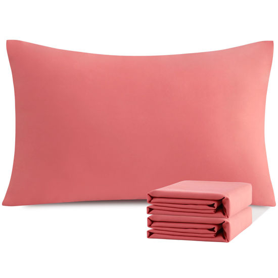 Picture of NTBAY Standard Pillowcase Set - 2 Pack Brushed Microfiber 20x26 Pillowcases - Soft, Wrinkle-Free, Fade-Resistant, Stain-Resistant, Coral Pink Pillowcases with Envelope Closure - 20x26 Inches