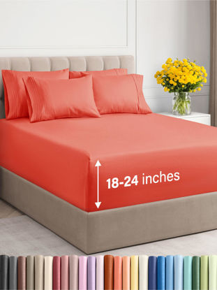 Picture of Extra Deep King Sheet Set - 6 Piece Breathable and Cooling Sheets - Hotel Luxury Bed Sheets Set - Easy & Secure Fit - Soft, Wrinkle Free and Comfy Sheets Set - Coral Sheet Set with Extra Deep Pockets
