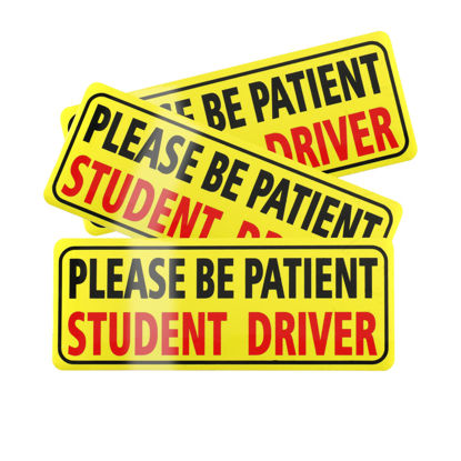 Picture of JUSTTOP 3pcs Student Driver Sticker for Car, Please Be Patient Student Driver Stickers, New Drivers Sticker,Non magnetic Reflective Rookie Driver Bumper Sticker(Black&Red)