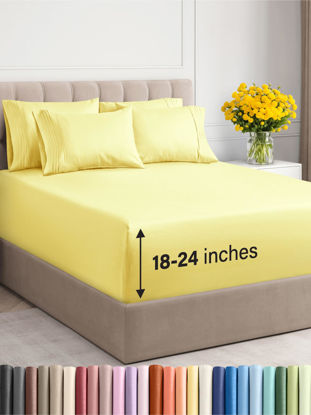Picture of Extra Deep King Sheet Set - 6 Piece Breathable & Cooling Sheets - Hotel Luxury Bedding Set w/18-24 Inch Extra Deep Pockets - Easy & Secure Fit - Super Soft, Wrinkle Free and Comfy - Yellow, King Size
