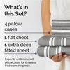 Picture of Extra Deep Queen Sheet Set - 6 Piece Breathable & Cooling Sheets - Hotel Luxury Bedding Set w/18-24 Inch Extra Deep Pockets - Easy & Secure Fit - Soft, Wrinkle Free & Comfy - Grey Stripes, Queen Size