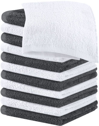 Picture of Utopia Towels Cotton Washcloths Set - 100% Ring Spun Cotton, Premium Quality Flannel Face Cloths, Highly Absorbent and Soft Feel Fingertip Towels (12 Pack, Grey, White)