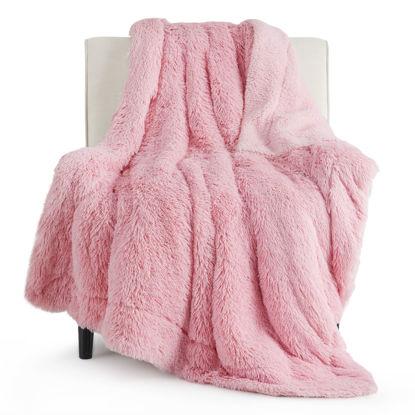 Picture of Bedsure Soft Pink Throw Blanket for Couch, Fluffy Fuzzy Pink Blankets & Throws for Sofa, Cozy Plush Sherpa Fleece Faux Fur Blanket, Pink Decor Christmas Blanket Pink Gifts for Women, Girls, 50x60