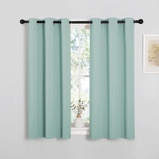 Picture of NICETOWN Aqua Blue Thermal Insulated Curtains Blackout Draperies, Window Treatment Solid Grommet Room Darkening Drape Panels for Bedroom (Set of 2, 34 by 45 inches Long)