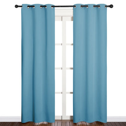 Picture of NICETOWN Thermal Curtains for Kids Room, Window Treatment Thermal Insulated Solid Grommet Blackout Drape Panels for Bedroom (Teal Blue, Set of 2, 34 by 84 inches)