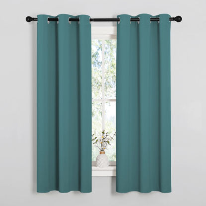 Picture of NICETOWN Kitchen Curtain Panels Blackout Draperies, Thermal Insulated Solid Grommet Blackout Curtains/Drapes (Sea Teal, One Pair, 34 by 63-Inch)