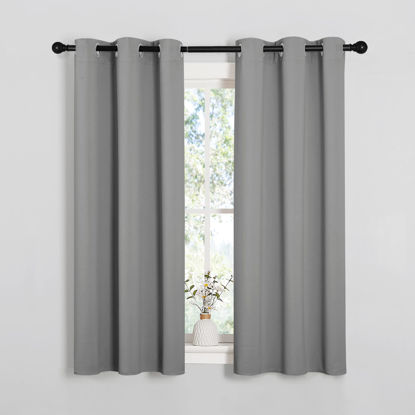 Picture of NICETOWN Bedroom Curtains Blackout Drapery Panels, Three Pass Microfiber Thermal Insulated Solid Ring Top Blackout Window Curtains/Drapes (Two Panels, 34 x 54 inches, Silver Grey)