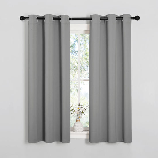 Picture of NICETOWN Bedroom Curtains Blackout Drapery Panels, Three Pass Microfiber Thermal Insulated Solid Ring Top Blackout Window Curtains/Drapes (Two Panels, 34 x 54 inches, Silver Grey)