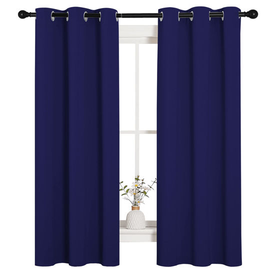 Picture of NICETOWN Blackout Draperies Curtains, All Season Thermal Insulated Solid Grommet Top Blackout Curtains/Drapes for Kid's Room (Royal Blue, 1 Pair, 34 x 63 inches)