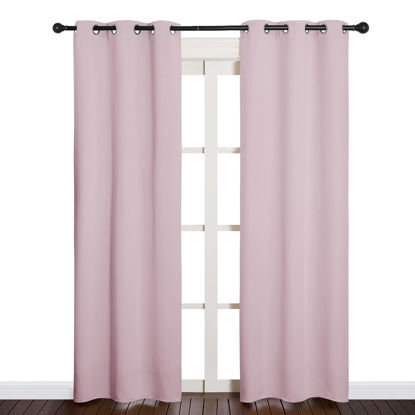 Picture of NICETOWN Blackout Draperies Curtains for Girls Room, Nursery Essential Thermal Insulated Grommet Top Blackout Panels (Lavender Pink, 1 Pair, 34 x 84 inches)