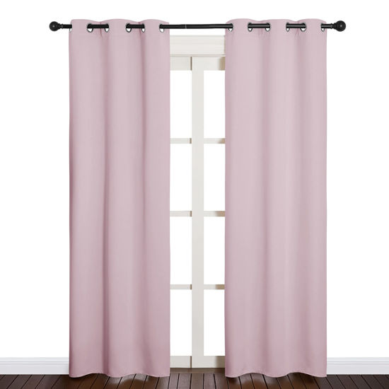 Picture of NICETOWN Blackout Draperies Curtains for Girls Room, Nursery Essential Thermal Insulated Grommet Top Blackout Panels (Lavender Pink, 1 Pair, 34 x 84 inches)