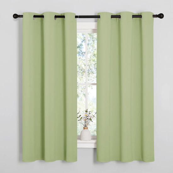 Picture of NICETOWN Nursery Essential Thermal Insulated Solid Grommet Top Blackout Curtains/Drapes for Son's Room (Sage Green, 1 Pair, 42 x 63 inches)