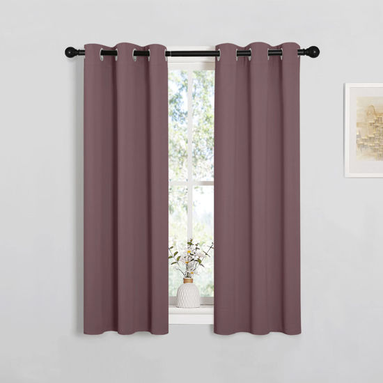 Picture of NICETOWN Bedroom Curtain Panels Blackout Draperies, 1 Pair, 29 by 45 inches, Dry Rose, Thermal Insulated Solid Grommet Blackout Curtains/Drapes