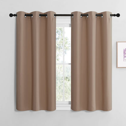 Picture of NICETOWN Cappuccino Small Window Kitchen Blackout Curtains, Thermal Insulated Solid Grommet Blackout Short Drapes for Bedroom (Set of 2, 42 by 48 Inch)