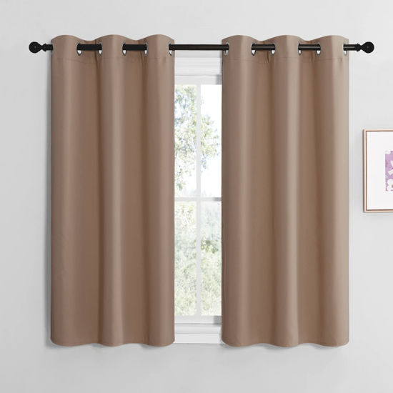 Picture of NICETOWN Cappuccino Small Window Kitchen Blackout Curtains, Thermal Insulated Solid Grommet Blackout Short Drapes for Bedroom (Set of 2, 42 by 48 Inch)