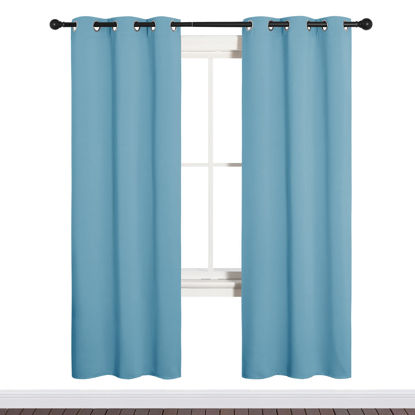 Picture of NICETOWN Thermal Insulated Curtains Blackout Draperies, Window Treatment Solid Grommet Room Darkening Drape Panels for Bedroom (Teal Blue, Set of 2, 34 by 72 inches Long)