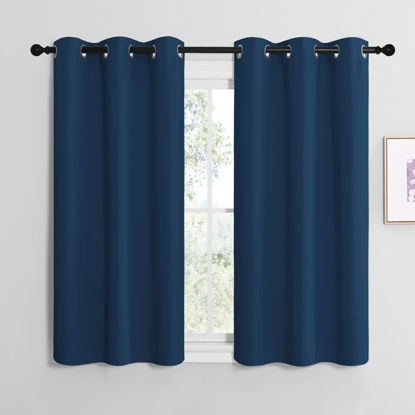 Picture of NICETOWN Moroccan Blue Room Darkening Curtains for Kitchen, Window Treatment Thermal Insulated Solid Grommet Room Darkening Curtains/Drapes for Bedroom (Set of 2, 42 inches Wide by 48 inches Long)