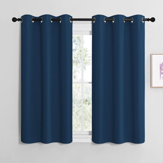 Picture of NICETOWN Moroccan Blue Room Darkening Curtains for Kitchen, Window Treatment Thermal Insulated Solid Grommet Room Darkening Curtains/Drapes for Bedroom (Set of 2, 42 inches Wide by 48 inches Long)