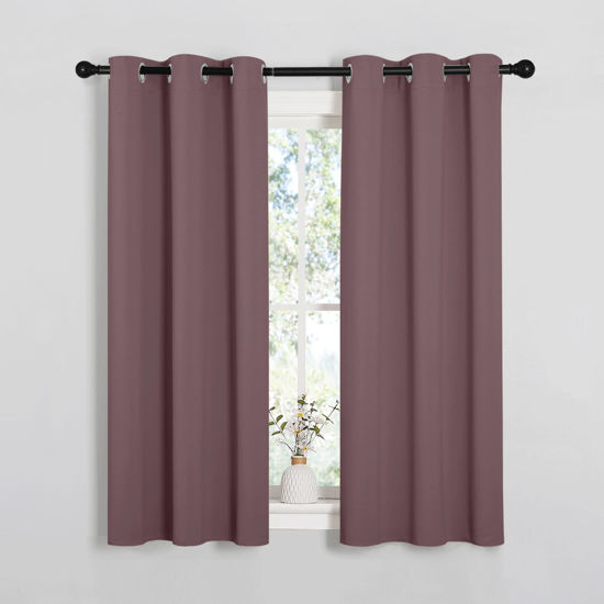 Picture of NICETOWN Window Curtain Panels, Dry Rose, 1 Pair, 34 by 54-inch, Thermal Insulated Solid Grommet Blackout Draperies/Drapes for Basement