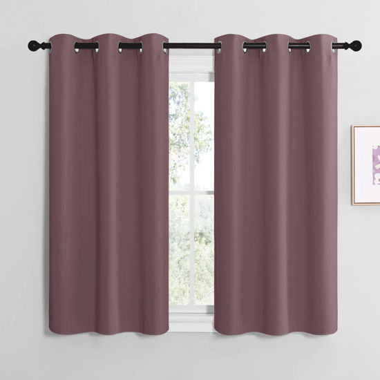 Picture of NICETOWN Dry Rose Room Darkening Curtains for Kitchen, Set of 2, 42 inches Wide by 50 inches Long, Window Treatment Thermal Insulated Solid Grommet Room Darkening Curtains/Drapes for Bedroom