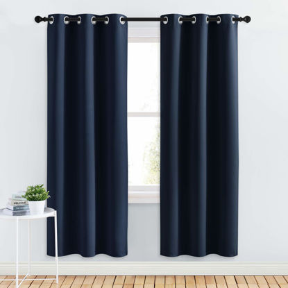 Picture of NICETOWN Blackout Draperies Curtains, All Season Thermal Insulated Solid Grommet Top Blackout Curtains/Drapes for Kid's Room (Navy, 1 Pair, 34 x 72 inches)