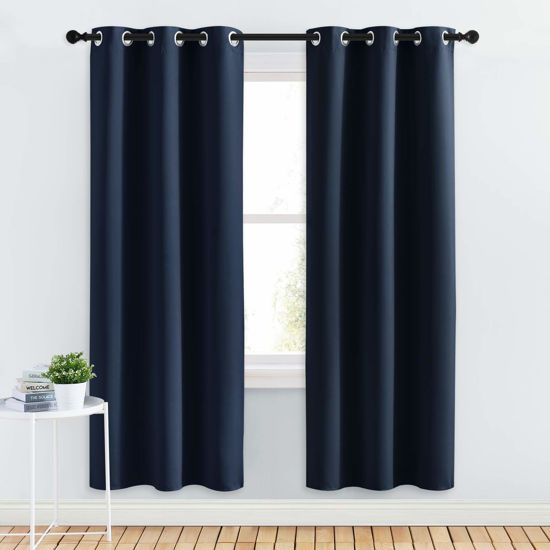 Picture of NICETOWN Blackout Draperies Curtains, All Season Thermal Insulated Solid Grommet Top Blackout Curtains/Drapes for Kid's Room (Navy, 1 Pair, 34 x 72 inches)
