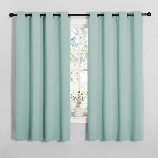 Picture of NICETOWN Bedroom Curtain Panels Blackout Draperies, Thermal Insulated Solid Grommet Blackout Curtains/Drapes (Aqua, One Pair, 55 by 68-inch)