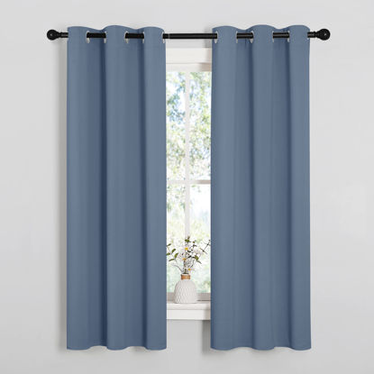 Picture of NICETOWN Kitchen Curtains Blackout Curtains & Drapes, Thermal Insulated Grommet Top Window Treatment Curtain Panels for Cupboard, Small Window (Stone Blue, 34" Wide x 63" Long, Set of 2)