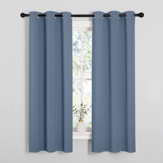 Picture of NICETOWN Kitchen Curtains Blackout Curtains & Drapes, Thermal Insulated Grommet Top Window Treatment Curtain Panels for Cupboard, Small Window (Stone Blue, 34" Wide x 63" Long, Set of 2)