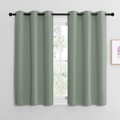 Picture of NICETOWN Greyish Green Room Darkening Curtains for Kitchen, Window Treatment Thermal Insulated Solid Grommet Room Darkening Curtains/Drapes for Bedroom (Set of 2, 42 inches Wide by 50 inches Long)