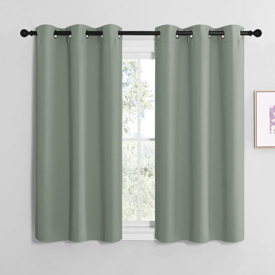 Picture of NICETOWN Greyish Green Room Darkening Curtains for Kitchen, Window Treatment Thermal Insulated Solid Grommet Room Darkening Curtains/Drapes for Bedroom (Set of 2, 42 inches Wide by 50 inches Long)