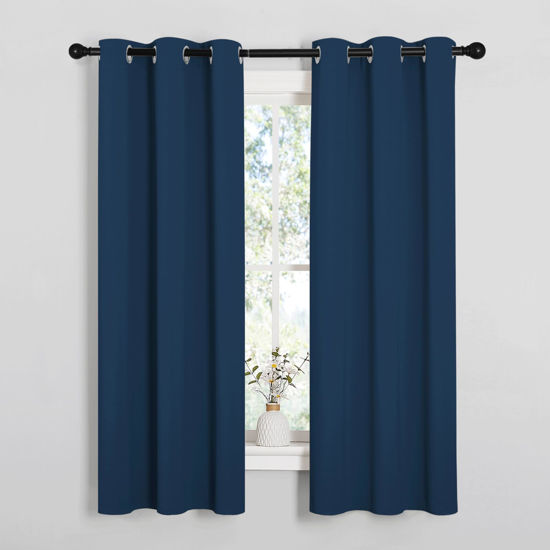 Picture of NICETOWN Bedroom Curtain Panels Blackout Draperies, Thermal Insulated Solid Grommet Blackout Curtains/Drapes (1 Pair, 34 by 63 inches, Moroccan Blue)