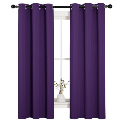 Picture of NICETOWN Thermal Curtains Insulated Blackout Draperies, Triple Weave Home Decoration Solid Ring Top Blackout Drape Panels for Bedroom (Set of 2, 34 x 63 Inch, Royal Purple)