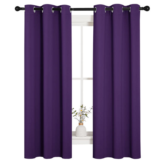 Picture of NICETOWN Thermal Curtains Insulated Blackout Draperies, Triple Weave Home Decoration Solid Ring Top Blackout Drape Panels for Bedroom (Set of 2, 34 x 63 Inch, Royal Purple)