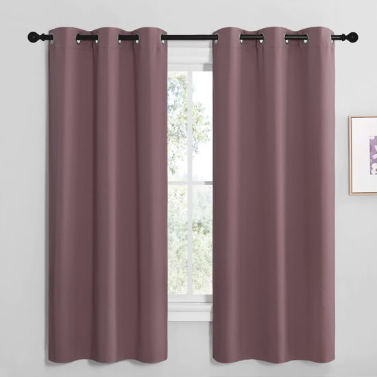 Picture of NICETOWN Dry Rose Room Darkening Curtains for Kitchen, Set of 2, 42 inches Wide by 68 inches Long, Window Treatment Thermal Insulated Solid Grommet Room Darkening Curtains/Drapes for Bedroom