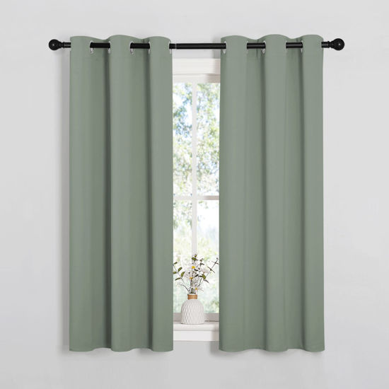 Picture of NICETOWN Window Curtain Panels, Thermal Insulated Solid Grommet Blackout Draperies/Drapes for Basement (Greyish Green, 1 Pair, 34 by 54-inch)