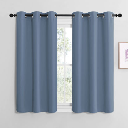 Picture of NICETOWN Home Fashion Thermal Insulated Solid Grommet Blackout Window Treatment Curtain Panels for Loft, Cafe (Stone Blue, 1 Pair, 42 inches Wide by 48 inches Long)