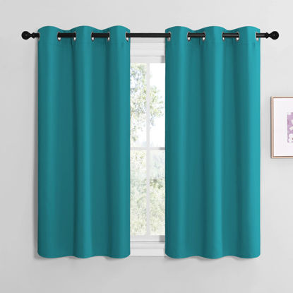 Picture of NICETOWN Room Darkening Curtains 48 inch Length 2 Panels, Thermal Insulated Grommet Blackout Curtains for Modern Casual Elegant Bedroom Kids Room Theme Decoration (Peacock Teal, 2 Pieces, W42)