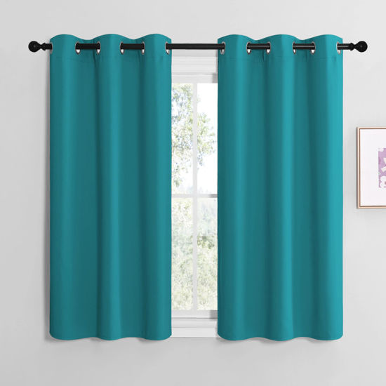 Picture of NICETOWN Room Darkening Curtains 48 inch Length 2 Panels, Thermal Insulated Grommet Blackout Curtains for Modern Casual Elegant Bedroom Kids Room Theme Decoration (Peacock Teal, 2 Pieces, W42)