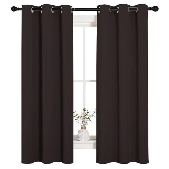 Picture of NICETOWN Blackout Curtain Panels for Bedroom Window, Triple Weave Microfiber Energy Saving Thermal Insulated Solid Grommet Blackout Draperies and Drapes (1 Pair, 34 inches by 63 Inch, Toffee Brown)