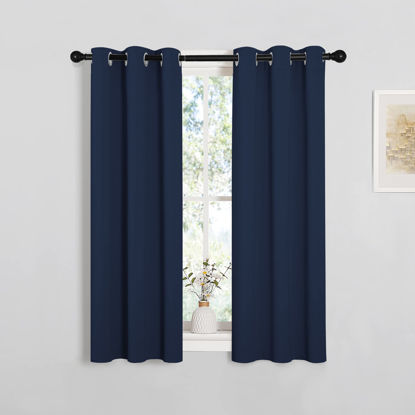 Picture of NICETOWN Blackout Draperies Curtains, Navy, 1 Pair, 29 x 40 Inch, All Season Thermal Insulated Solid Grommet Top Blackout Curtains/Drapes for Kid's Room
