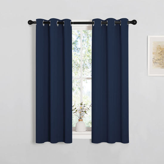 Picture of NICETOWN Blackout Draperies Curtains, Navy, 1 Pair, 29 x 40 Inch, All Season Thermal Insulated Solid Grommet Top Blackout Curtains/Drapes for Kid's Room