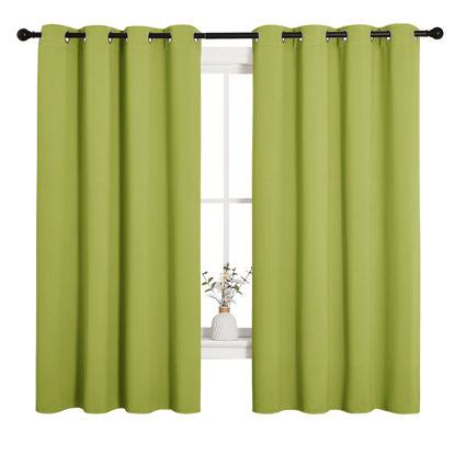 Picture of NICETOWN Blackout Curtain Panels for Loft Window, Thermal Insulated Solid Grommet Top Blackout Draperies/Drapes for Window (1 Pair, 55 x 68 inches in Fresh Green)